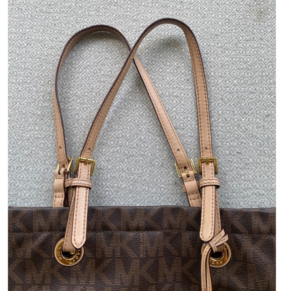 Michael Kors Tote Women Large Brown Signature Logo Fulton Shoulder Bag Monogram - Picture 6 of 11